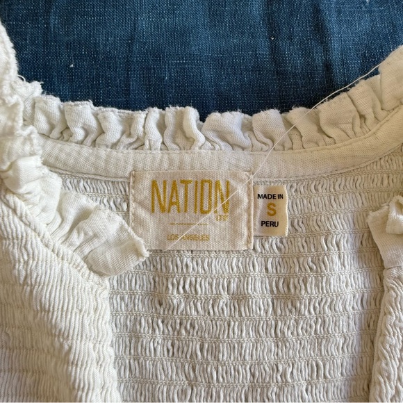 Nation LTD Shirt Womens Small Ruffle Sleeve Pima Cotton Smocked Top Peru - Picture 6 of 8
